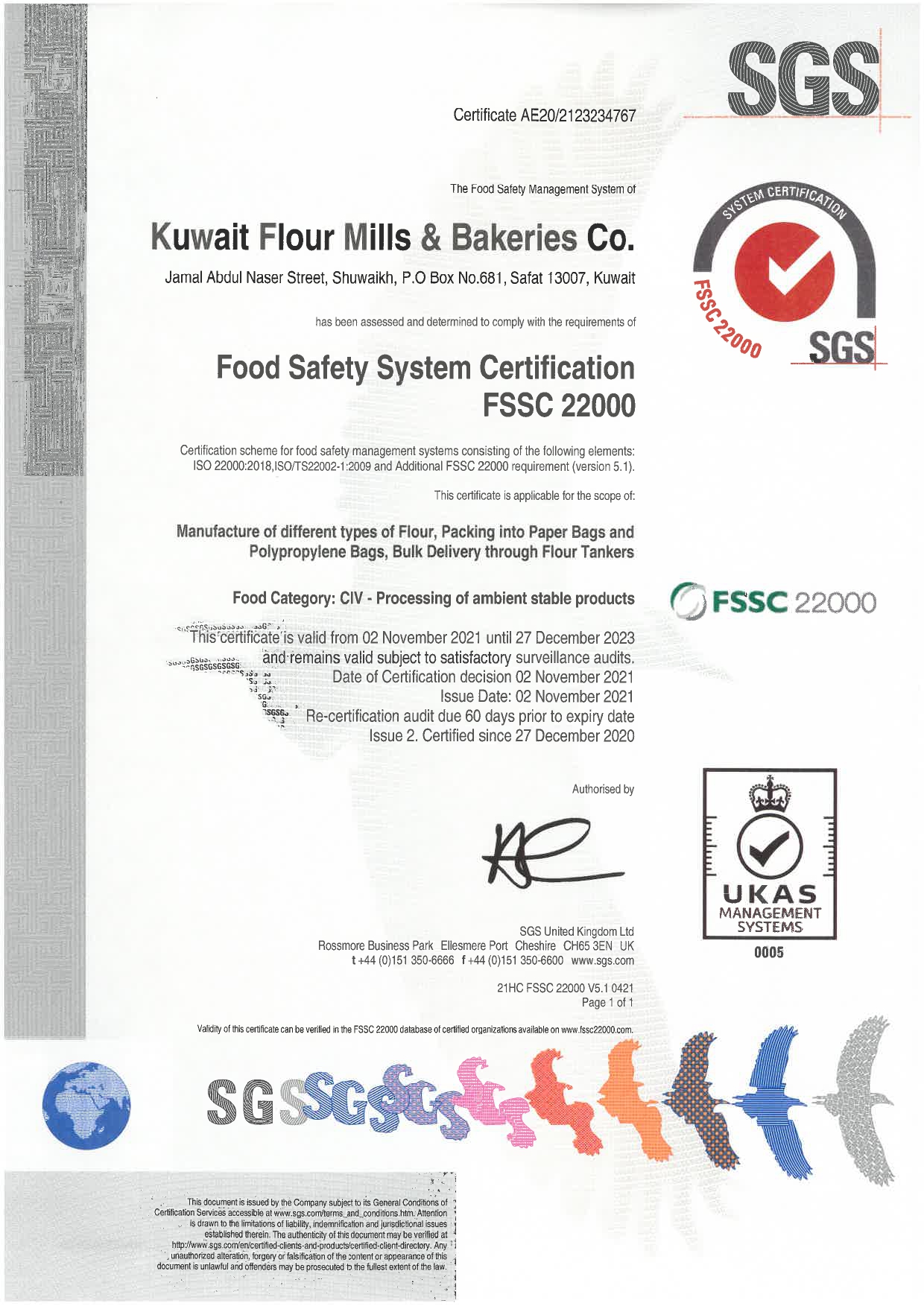 FSSC 22000_V 5_1 - certification for MILLS VALID till 2025 